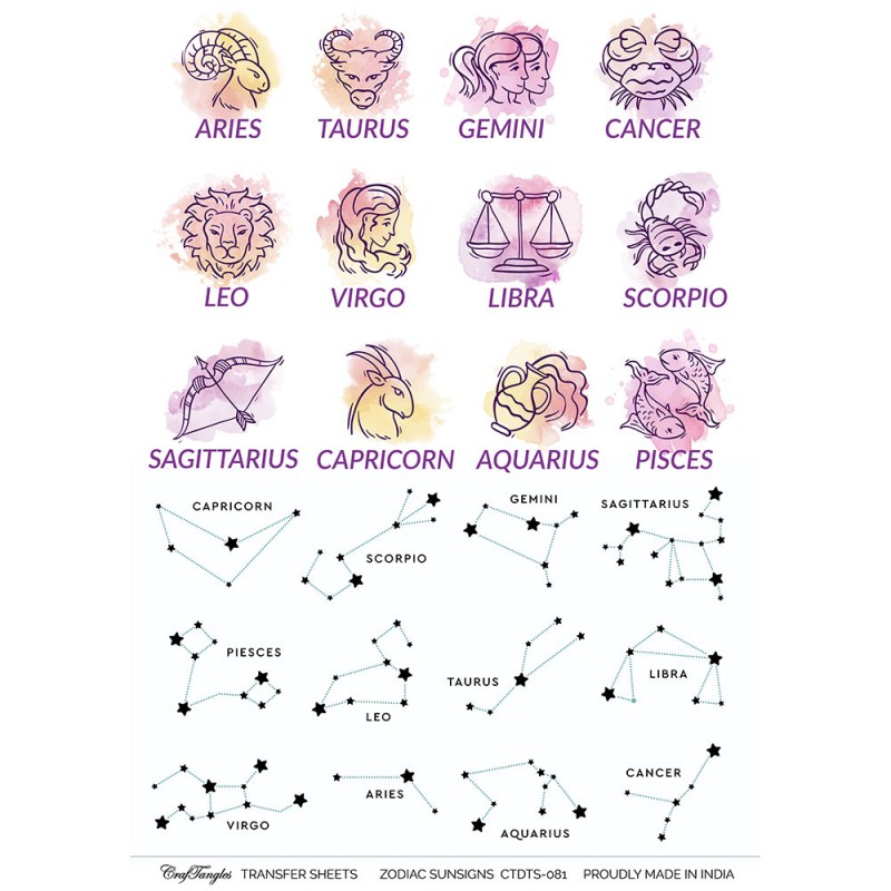 CrafTangles A4 Transfer It Sheets Zodiac Sunsigns CTDTS 81 HNDMD